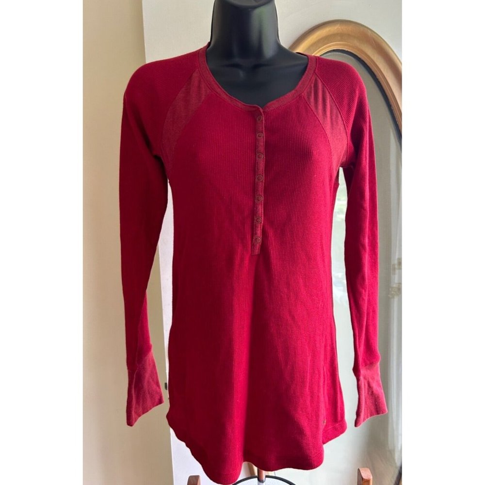 Women's Eddie Bauer Pullover Henley Top Small Red Long Sleeve Snap Closure